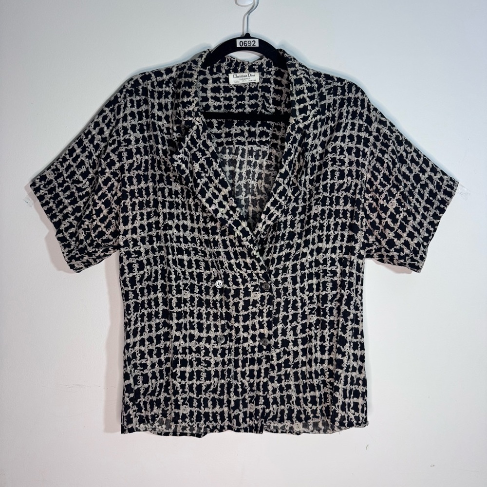 Vintage Christian Dior Chemises Paris NY Short Sleeve Abstract Print Blouse Top